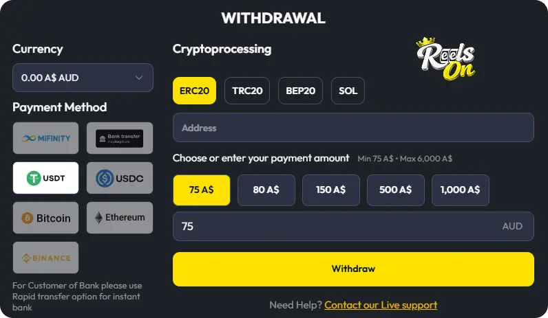 Reelson Withdrawal Info